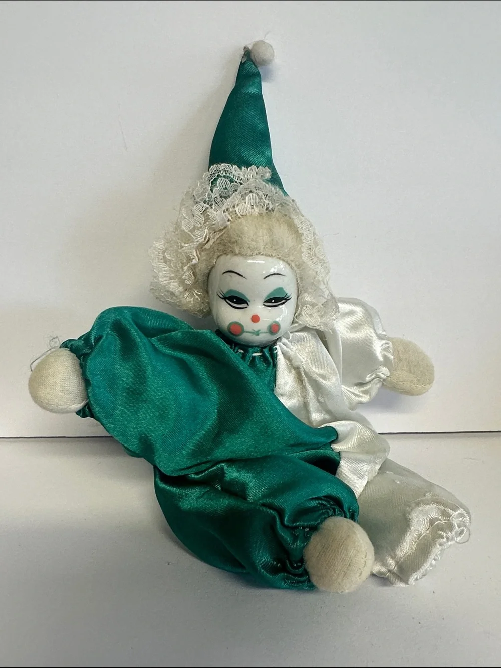 Teal and White Clown Doll Plush